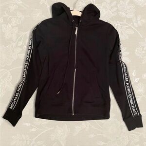 Michael Kors Black Zip-Up Hoodie with Logo Sleeves